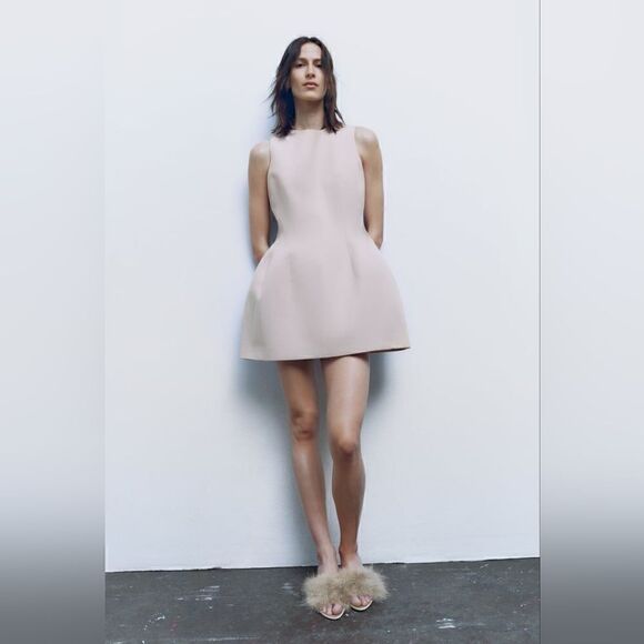 ZARA PINK BEIGE VOLUMINOUS SHORT DRESS - Picture 14 of 16